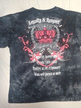Request Men's Black 3XL Tie-Dye Graphic Tee With Red Crown And Crest Design Y2K